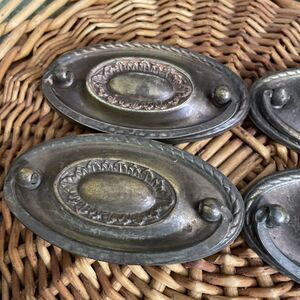 Antique Brass Hardware 4 Pcs Oval Drawer Pulls 3 1/8 “ Screw Space